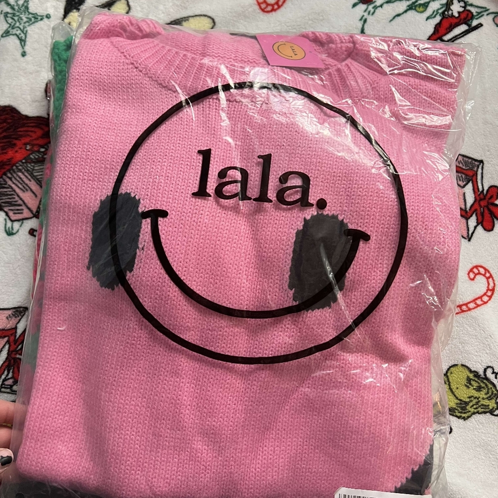 Dressed on lala Pink smiley face sweater